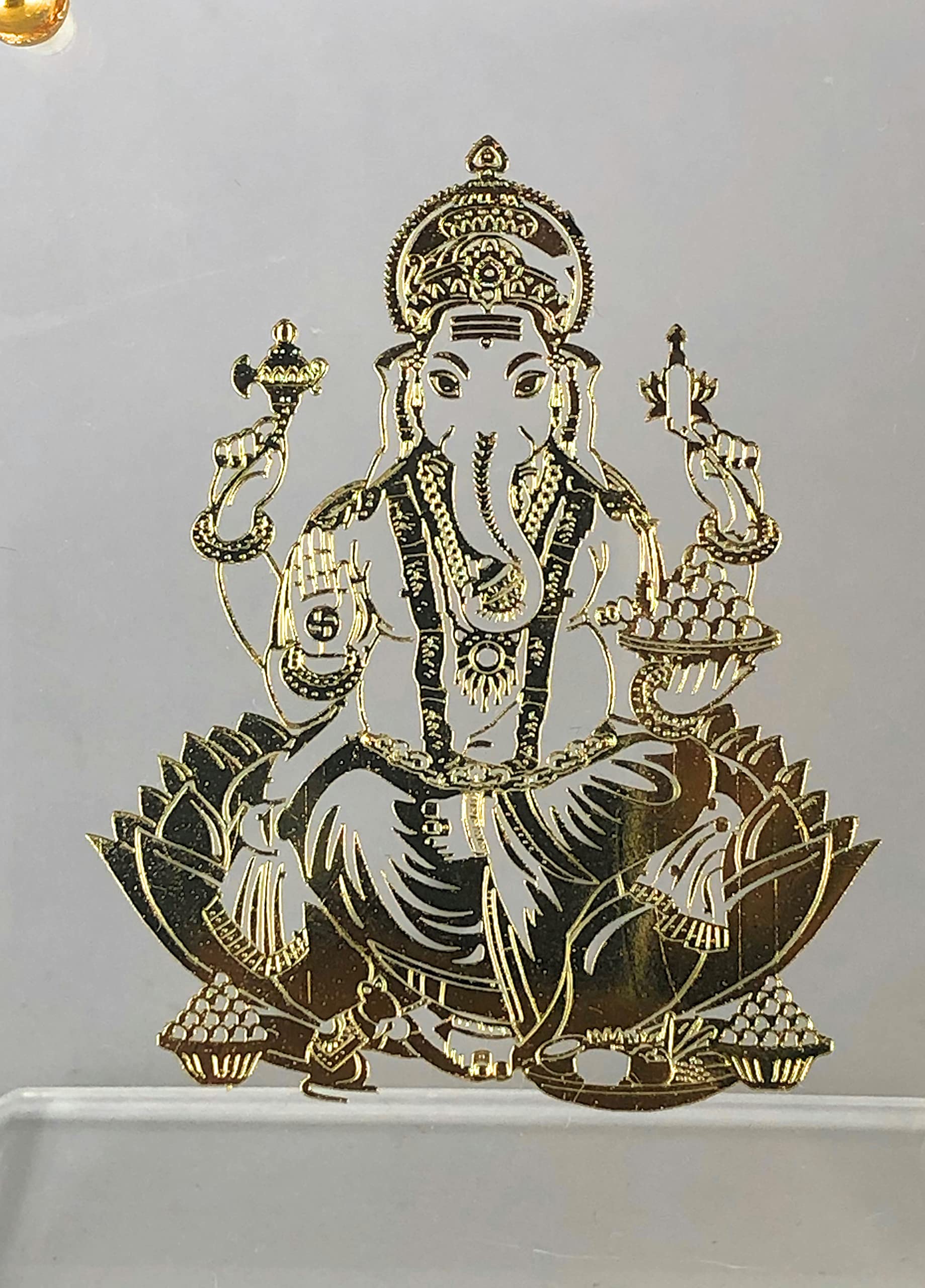 Shree Kreations Gold Plated Ganesh Ji Frame For Tabletop & Car Dashboard Showpiece On Acrylic Stand For Home, Puja Room & Office